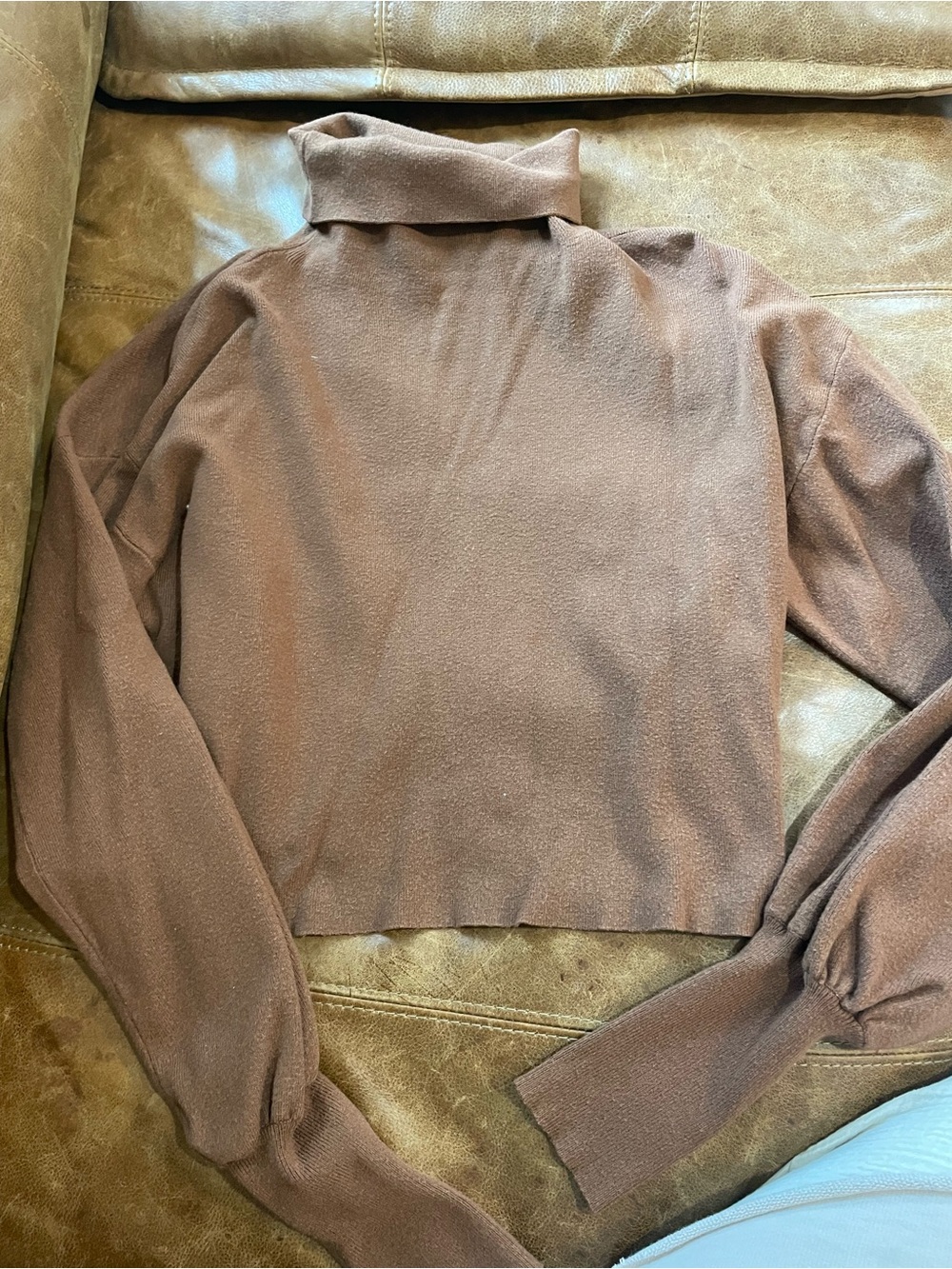 Cropped Brown Turtleneck Sweater - Women